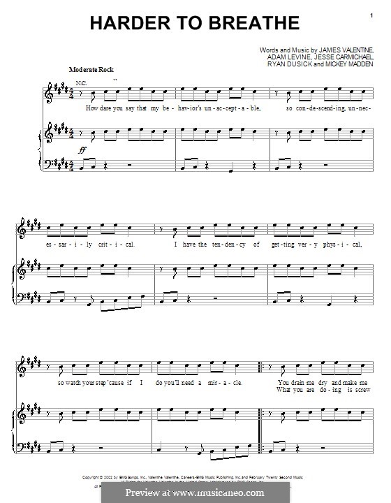 Harder to Breathe (Maroon 5): Для голоса и фортепиано (или гитары) by Adam Levine, James Valentine, Jesse Carmichael, Mickey Madden, Ryan Dusick