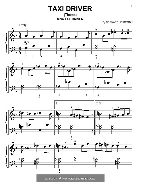 Taxi Driver (Theme): Для фортепиано (очень легкая версия) by Bernard Herrmann