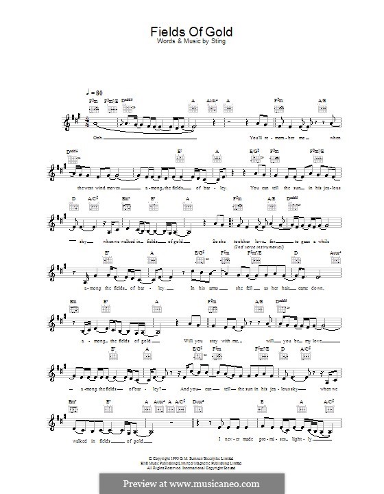 Fields of Gold: Мелодия, текст и аккорды by Sting