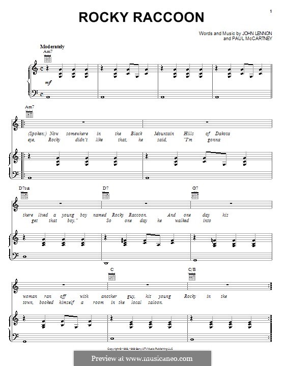Rocky Raccoon (The Beatles): Для голоса и фортепиано (или гитары) by John Lennon, Paul McCartney