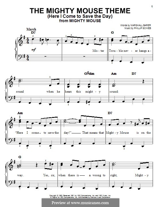 The Mighty Mouse Theme (Here I Come To Save the Day): Для начинающего пианиста by Phillip Schieb