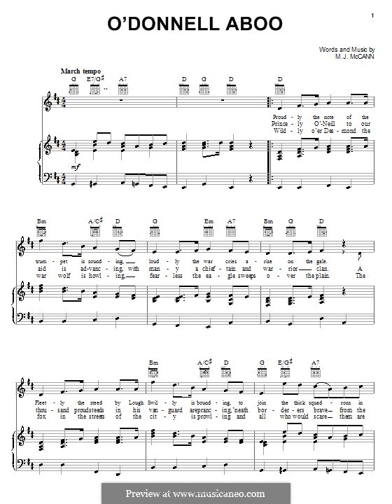 O'Donnell Aboo: Для голоса и фортепиано (или гитары) by M. J. McCann