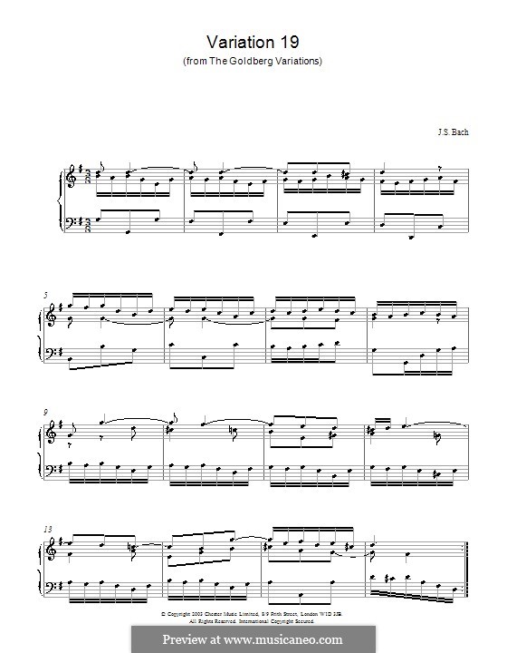 Вариации Гольдберга, BWV 988: No.19, для фортепино by Иоганн Себастьян Бах