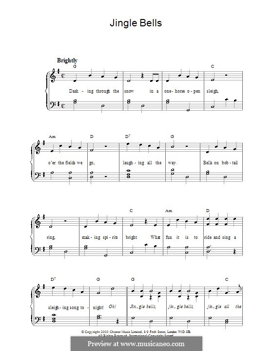 Piano version (printable scores): Easy notes by James Lord Pierpont