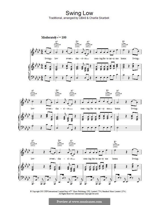 Swing Low, Sweet Chariot: Для голоса и фортепиано (или гитары) by folklore