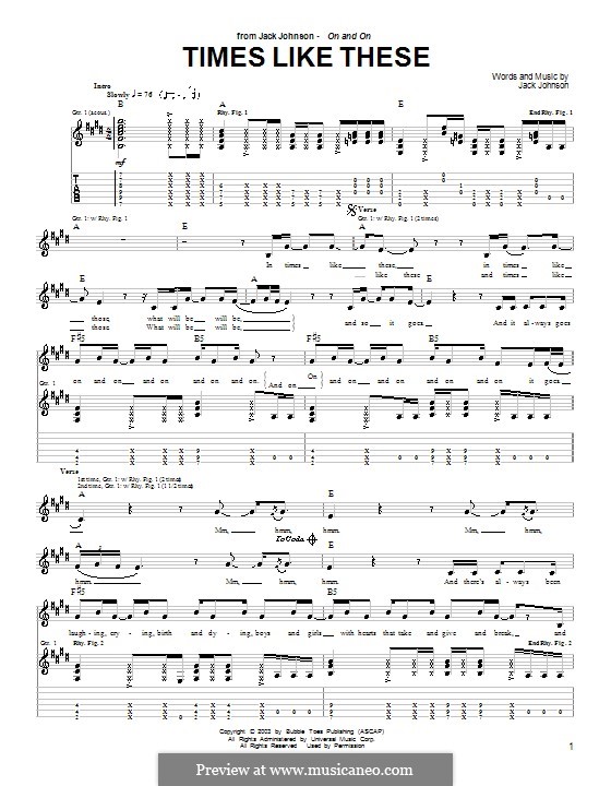 Times Like These: Гитарная табулатура by Jack Johnson