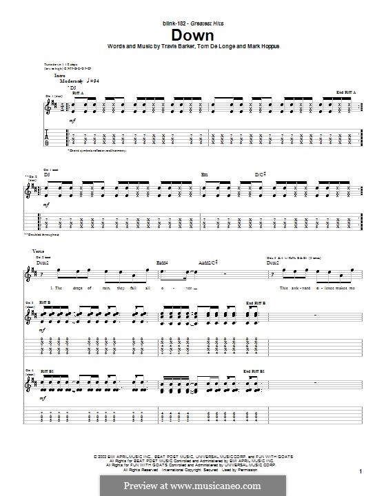 Down (Blink-182): Для гитары by Mark Hoppus, Tom DeLonge, Travis Barker