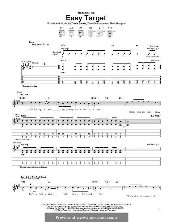 Easy Target (Blink-182): Для гитары by Mark Hoppus, Tom DeLonge, Travis Barker