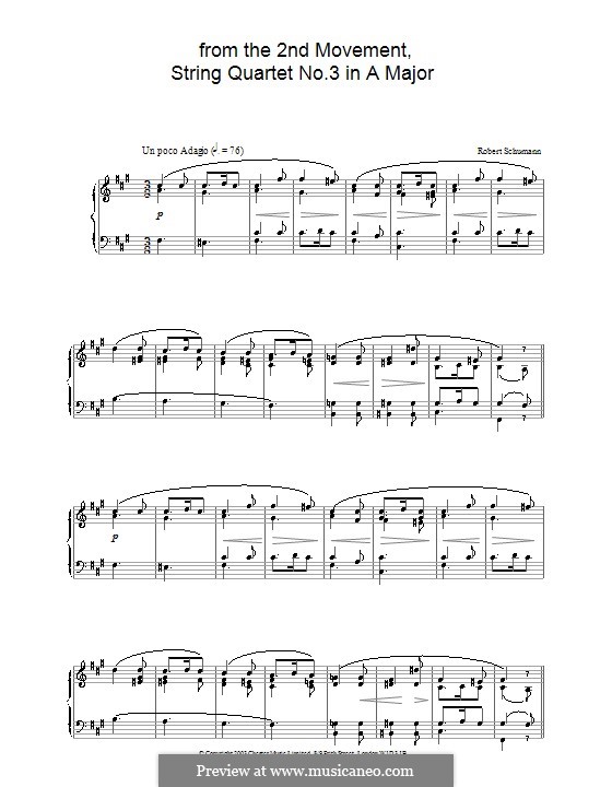 Три струнных квартета, Op.41: Квартет No.3. Часть II. Версия для фортепиано by Роберт Шуман