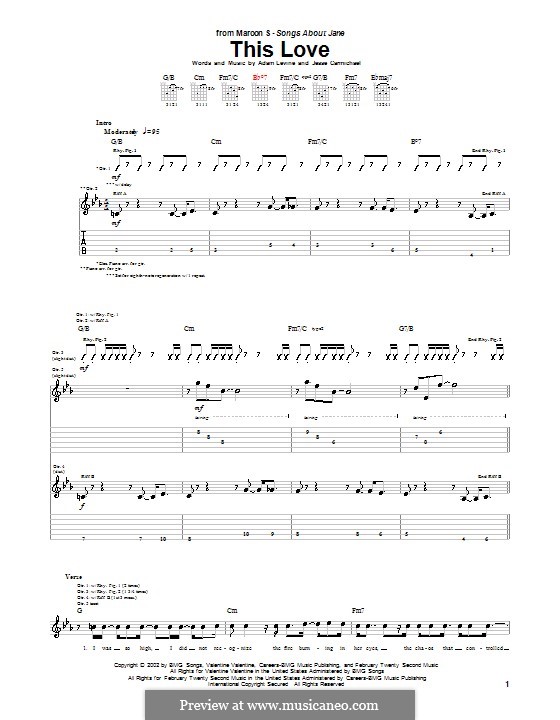 This Love (Maroon 5): Гитарная табулатура by Adam Levine, Jesse Carmichael