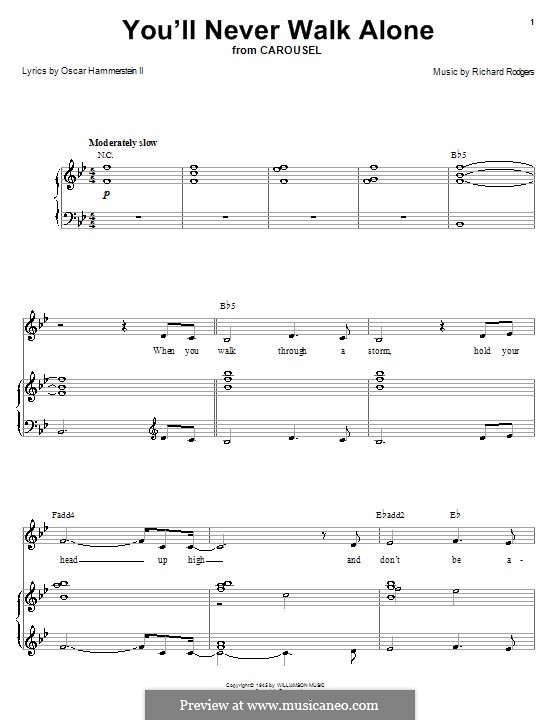 You'll Never Walk Alone (from Carousel): Для голоса и фортепиано или гитары by Richard Rodgers