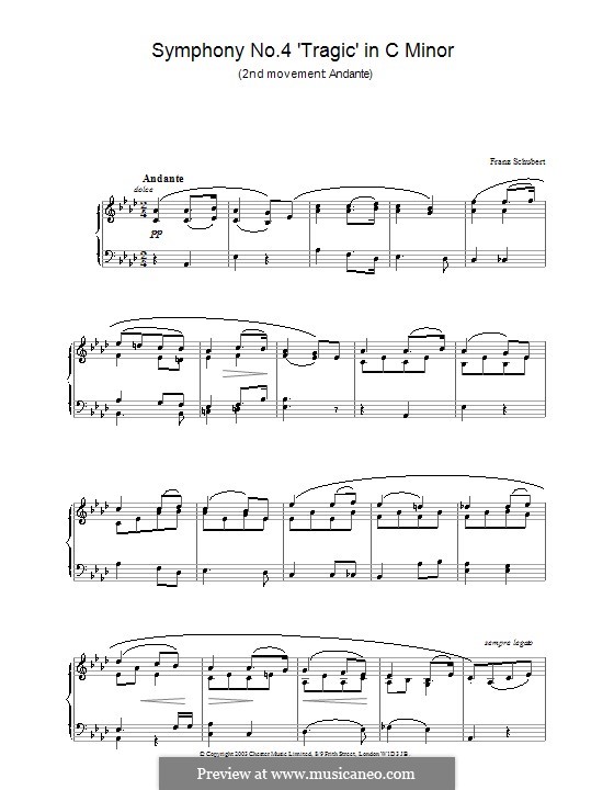 Симфония No.4 до минор 'Трагическая', D.417: Часть II (Тема). Версия для фортепиано by Франц Шуберт
