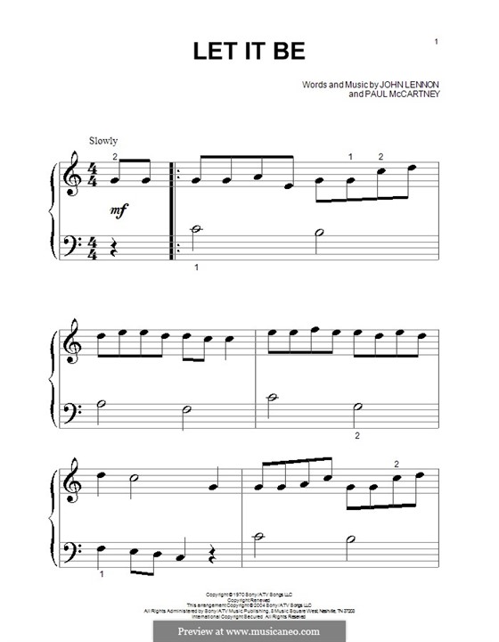 Piano version: Очень легкая версия by John Lennon, Paul McCartney
