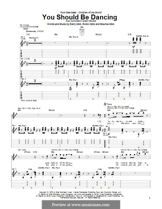 You Should Be Dancing (The Bee Gees): Гитарная табулатура by Barry Gibb, Maurice Gibb, Robin Gibb