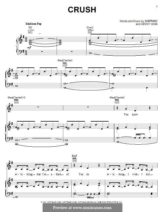 Crush (Mandy Moore): Для голоса и фортепиано (или гитары) by Kenny Gioia, Michael Goodman
