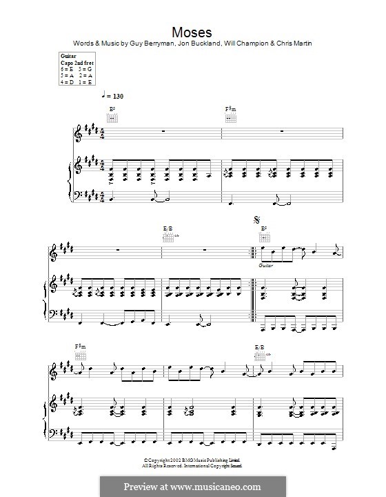 Moses (Coldplay): Для голоса и фортепиано (или гитары) by Chris Martin, Guy Berryman, Jonny Buckland, Will Champion
