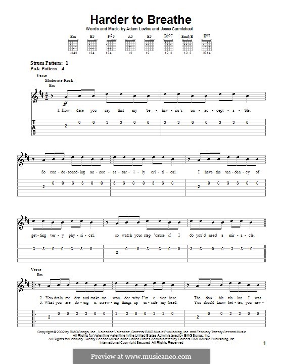 Harder to Breathe (Maroon 5): Для гитары (очень легкая версия) by Adam Levine, James Valentine, Jesse Carmichael, Mickey Madden, Ryan Dusick