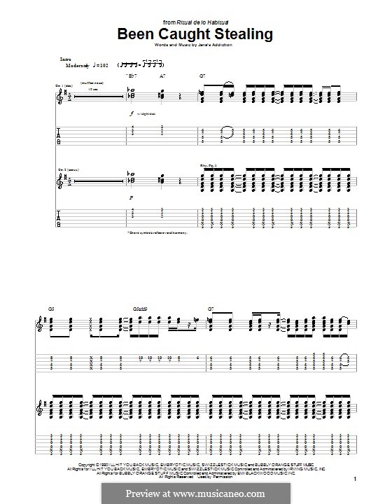 Been Caught Stealing (Jane's Addiction): Гитарная табулатура by Dave Navarro, Eric Avery, Perry Farrell, Stephen Perkins