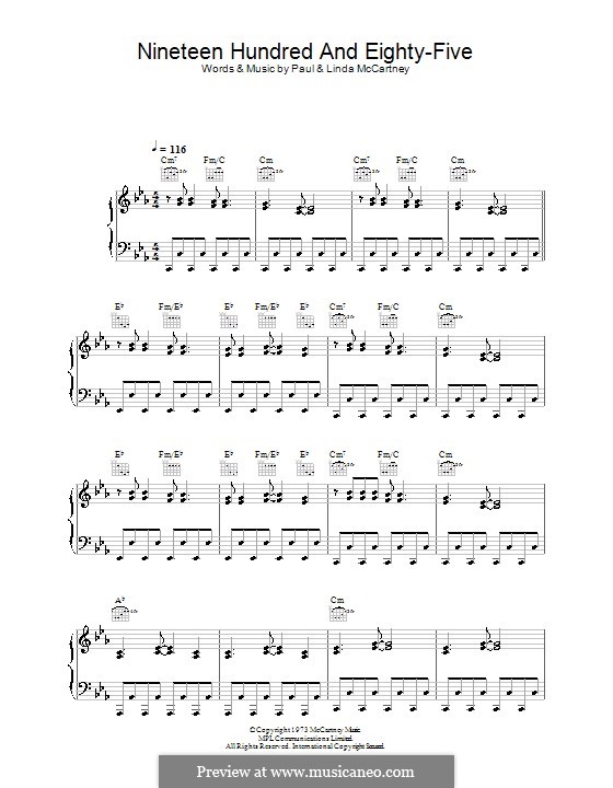 Nineteen Hundred and Eighty Five (Wings): Для голоса и фортепиано (или гитары) by Paul McCartney
