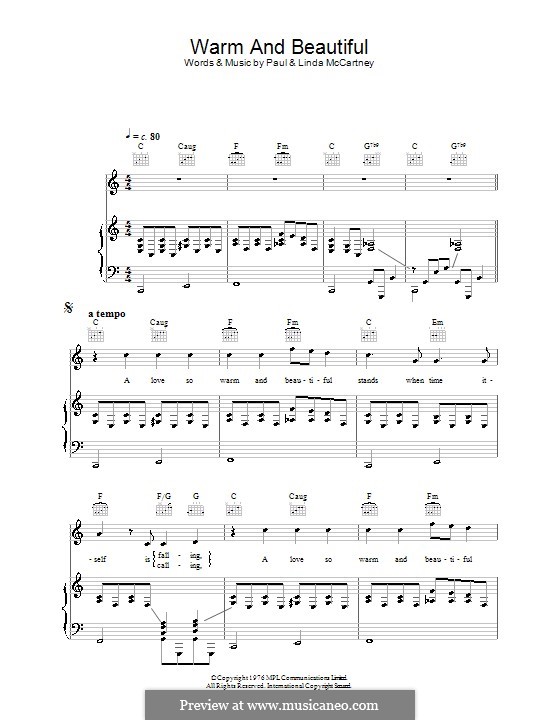 Warm and Beautiful (Wings): Для голоса и фортепиано (или гитары) by Linda McCartney, Paul McCartney