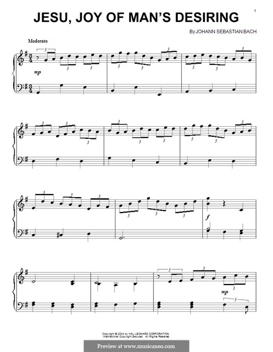 Jesu, Joy of Man's Desiring, for Piano: Для одного исполнителя by Иоганн Себастьян Бах