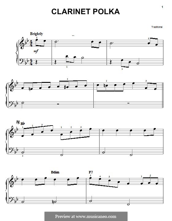 Clarinet Polka: Для фортепиано (легкий уровень) by folklore