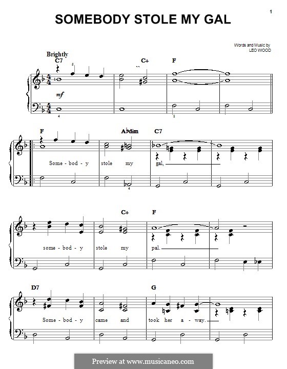 Somebody Stole My Gal (Benny Goodman): Для фортепиано (легкий уровень) by Leo Wood