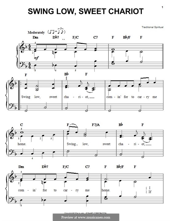 Swing Low, Sweet Chariot: Для фортепиано (легкий уровень) by folklore