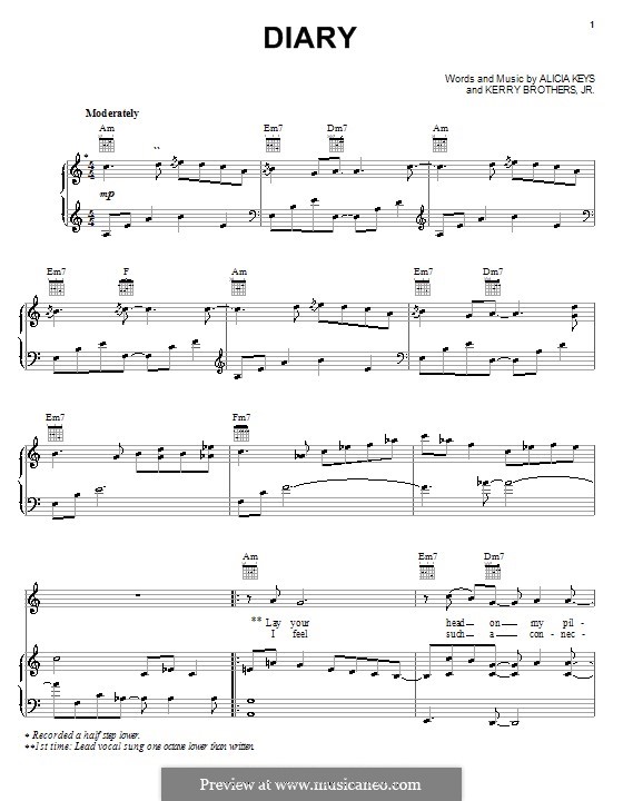 Diary (Alicia Keys): Для голоса и фортепиано (или гитары) by Kerry Brothers