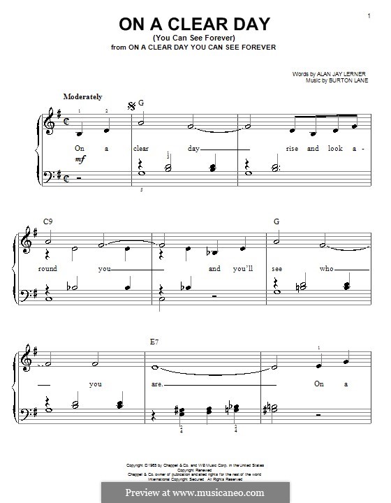 On a Clear Day (You Can See Forever): Для фортепиано (легкий уровень) by Burton Lane