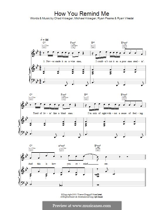 How You Remind Me (Nickelback): Для голоса и фортепиано (или гитары) by Chad Kroeger, Michael Kroeger, Ryan Peake, Ryan Vikedal