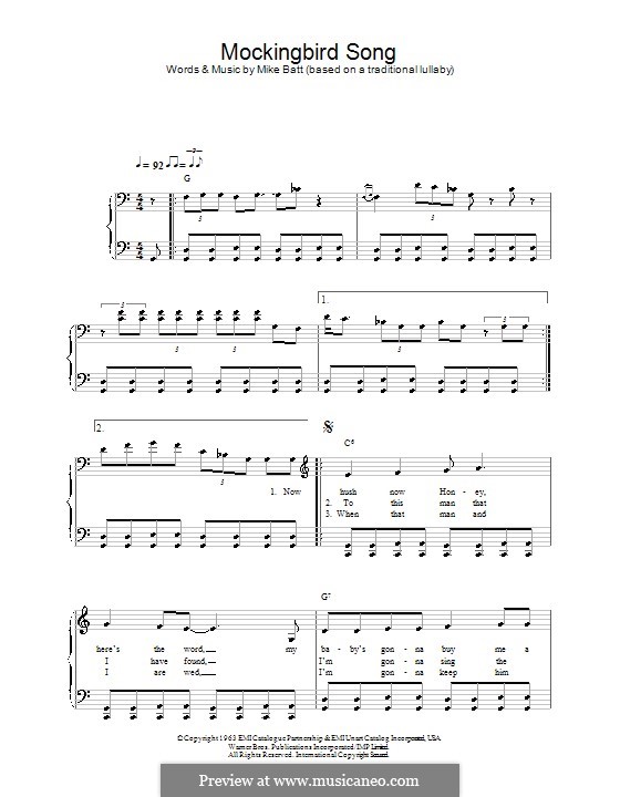 Mockingbird Song (Katie Melua): Для фортепиано (легкий уровень) by Mike Batt