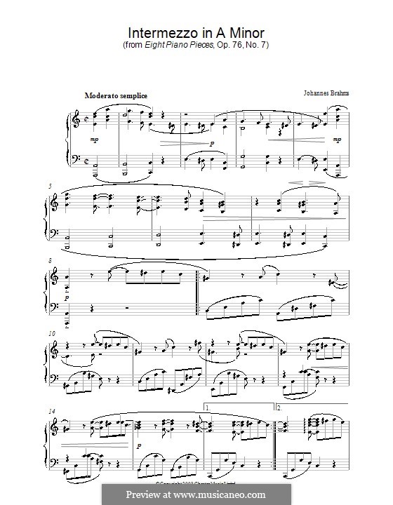 Восемь пьес, Op.76: No.7 Интермеццо ля минор by Иоганнес Брамс