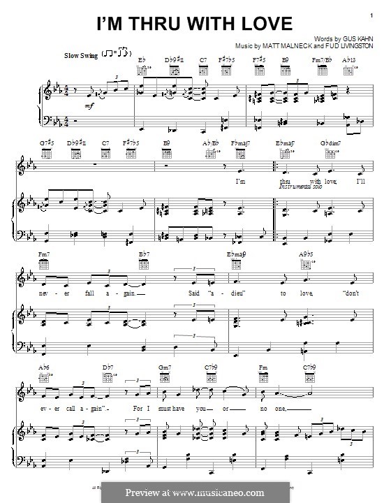I'm Thru with Love: Для голоса и фортепиано или гитары (Jane Monheit) by Fud Livingston, Matt Malneck