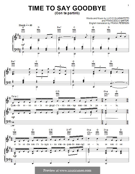 Time to Say Goodbye (Con te partirò): Для голоса и фортепиано или гитары (Sarah Brightman with Andrea Bocelli) by Francesco Sartori
