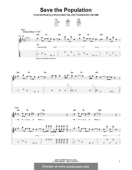 Save the Population (Red Hot Chili Peppers): Гитарная табулатура by Flea, Anthony Kiedis, Chad Smith, John Frusciante