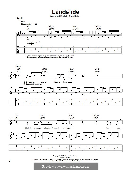 Landslide (Fleetwood Mac): Гитарная табулатура by Stevie Nicks