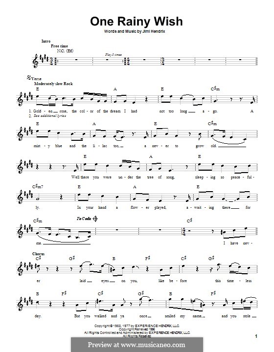 J. Hendrix One Rainy Wish ноты на MusicaNeo