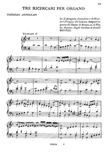 Три ричеркара для органа: Три ричеркара для органа by Костанцо Антеньяти