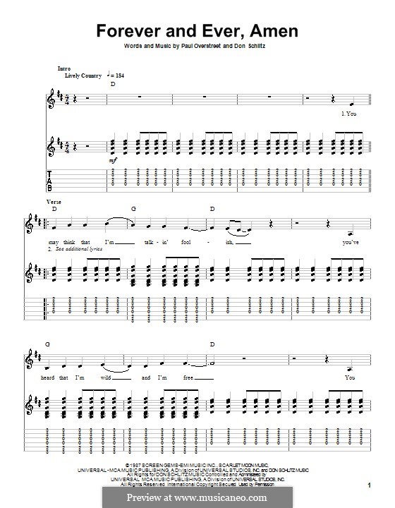 Forever and Ever, Amen (Randy Travis): Гитарная табулатура by Don Schlitz, Paul Overstreet