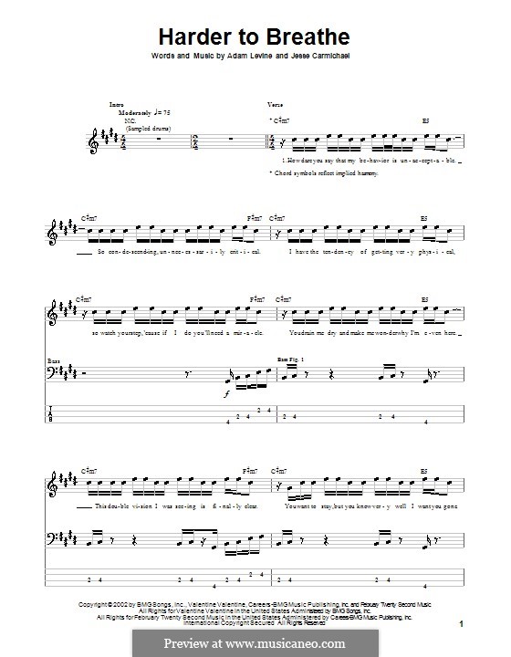 Harder to Breathe (Maroon 5): Для бас-гитары с табулатурой by Adam Levine, James Valentine, Jesse Carmichael, Mickey Madden, Ryan Dusick
