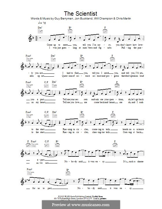 The Scientist (Coldplay): Мелодия, текст и аккорды by Chris Martin, Guy Berryman, Jonny Buckland, Will Champion