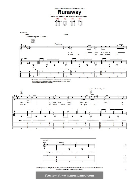 Runaway: Для гитары с табулатурой by Del Shannon, Max Crook