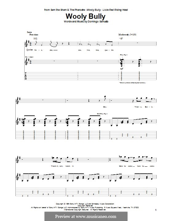 Wooly Bully (Sam the Sham & The Pharaohs): Гитарная табулатура by Domingo Samudio