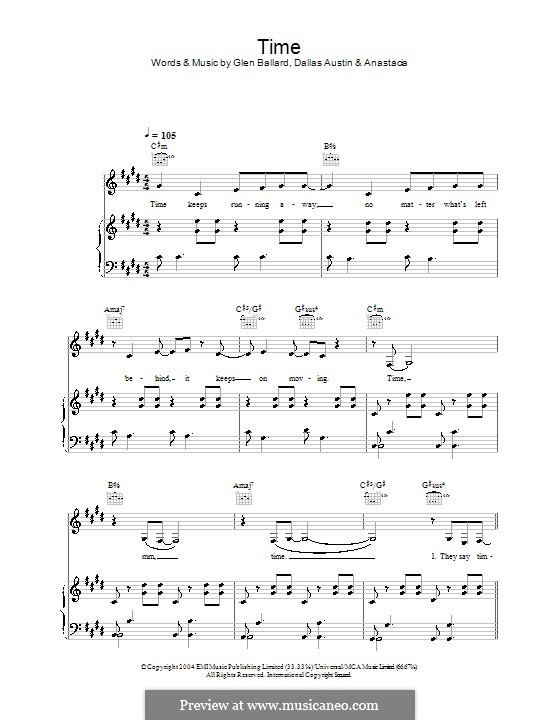 Time (Anastacia): Для голоса и фортепиано (или гитары) by Dallas Austin, Glen Ballard