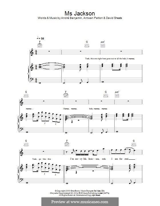 Ms. Jackson (OutKast): Для голоса и фортепиано (или гитары) by André Benjamin, Antwan Patton, David Sheats