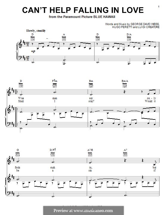 Can't Help Falling in Love: Для голоса и фортепиано или гитары (Elvis Presley) by George David Weiss, Hugo Peretti, Luigi Creatore