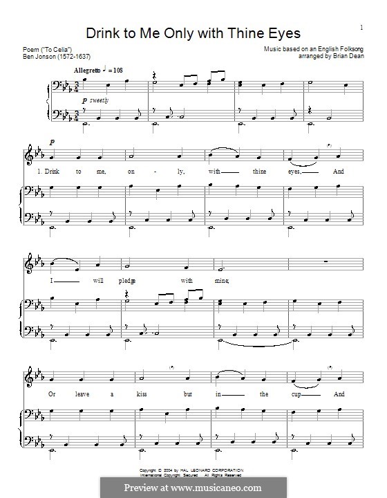 Drink to Me Only with Thine Eyes: Для голоса и фортепиано (или гитары) by folklore