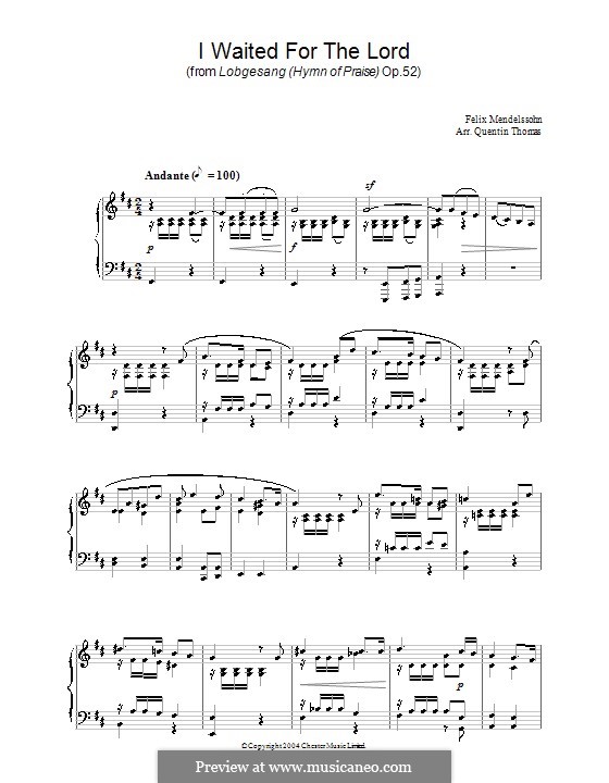 Симфония No.2 си-бемоль мажор 'Хвалебный гимн', Op.52: I Waited for the Lord. Version for piano by Феликс Мендельсон-Бартольди