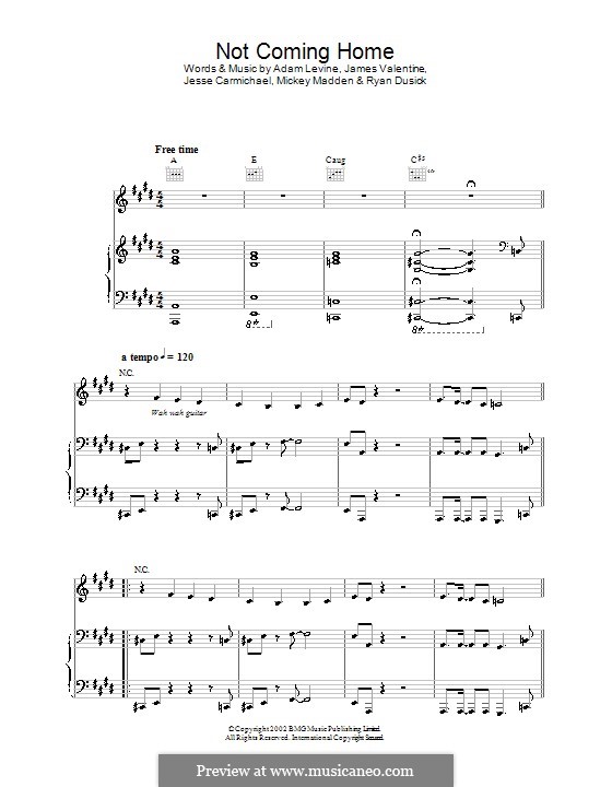 Not Coming Home (Maroon 5): Для голоса и фортепиано (или гитары) by Adam Levine, Jesse Carmichael, Ryan Dusick